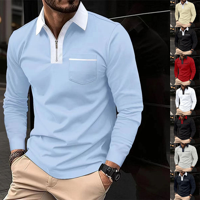 Autumn & Spring Mens Long Sleeve Zipper Polo Shirts