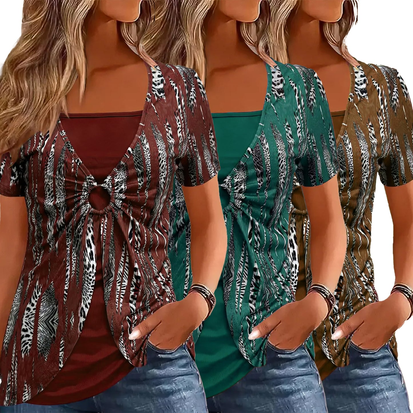 Two-piece Ethnic Style Plus Size Women's Clothes Short Sleeve