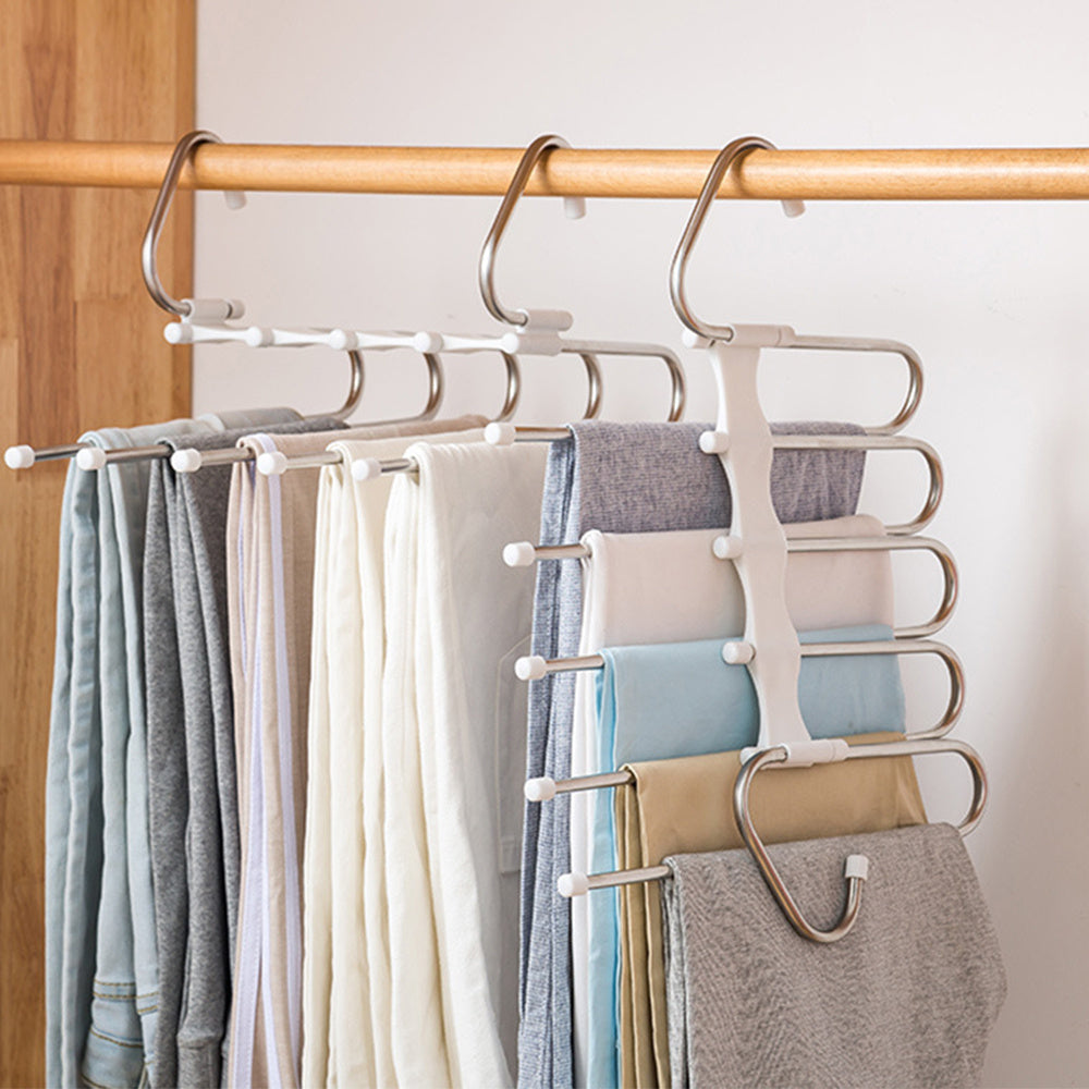 5-in-1 Stainless Steel Pants Hanger – Space-Saving Multi-Functional Clothes Rack for Wardrobe Organization, Rotatable & Detachable | Infinity Bazaar