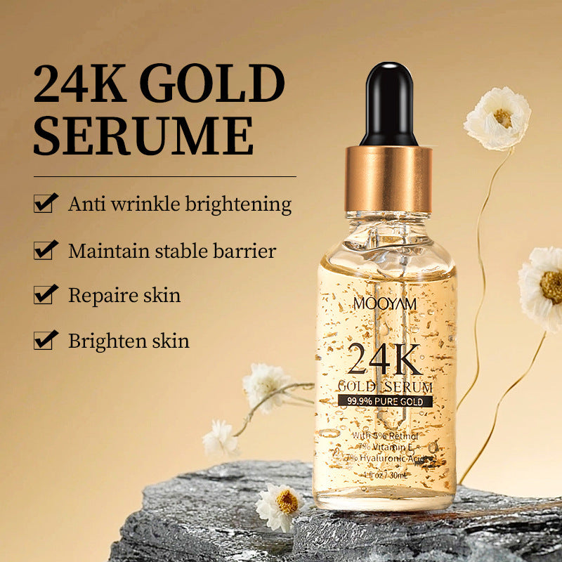 24K Gold Foil Face Serum – 30mL Vitamin E & Retinol Anti-Wrinkle Lifting Essence for All Skin Types | Infinity Bazaar
