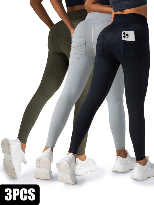 3-Pack Women’s High Waisted Yoga Leggings with Pockets – Tummy Control, 4-Way Stretch Workout Pants for Gym, Athletic & Casual Wear | Infinity Bazaar