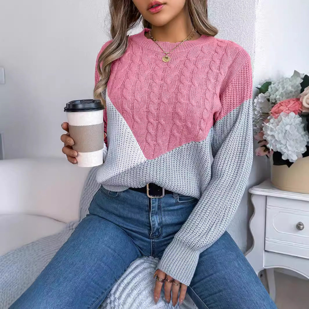 Contrast Color Twist Long Sleeve Pullover Women's Sweaters
