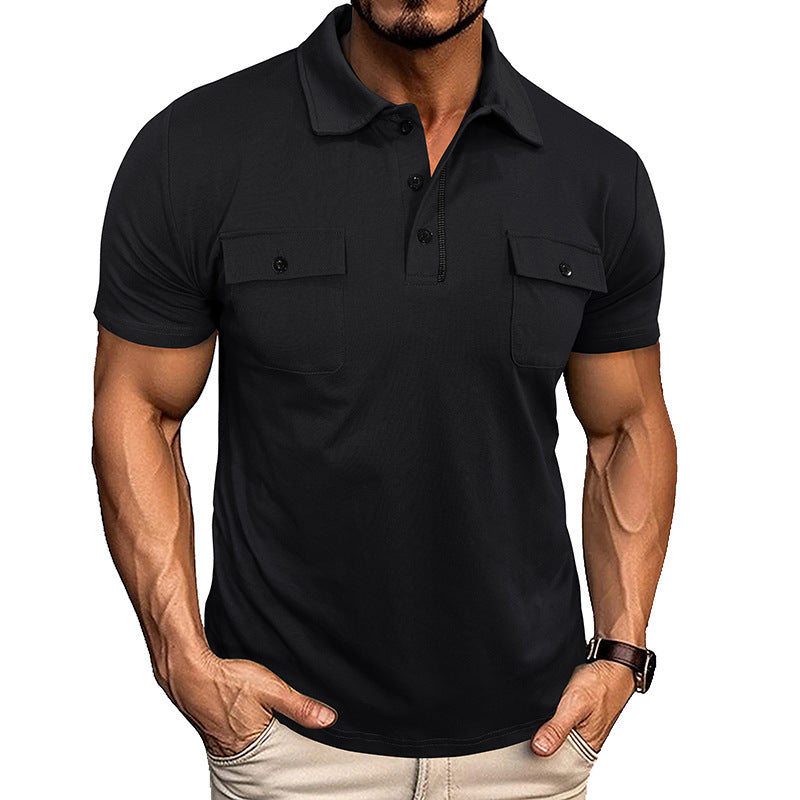 Summer Lapel Button Polo Shirt With Pockets - Outdoor Fashion Short Sleeve Tops For Men