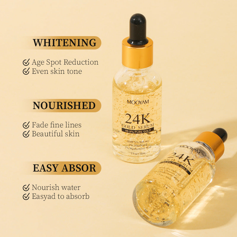 24K Gold Foil Face Serum – 30mL Vitamin E & Retinol Anti-Wrinkle Lifting Essence for All Skin Types | Infinity Bazaar
