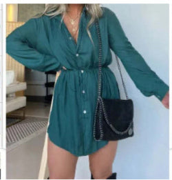 Women's Long Sleeve Jumpsuit Shirt Dress – Button-Front Fashion One-Piece | Infinity Bazaar