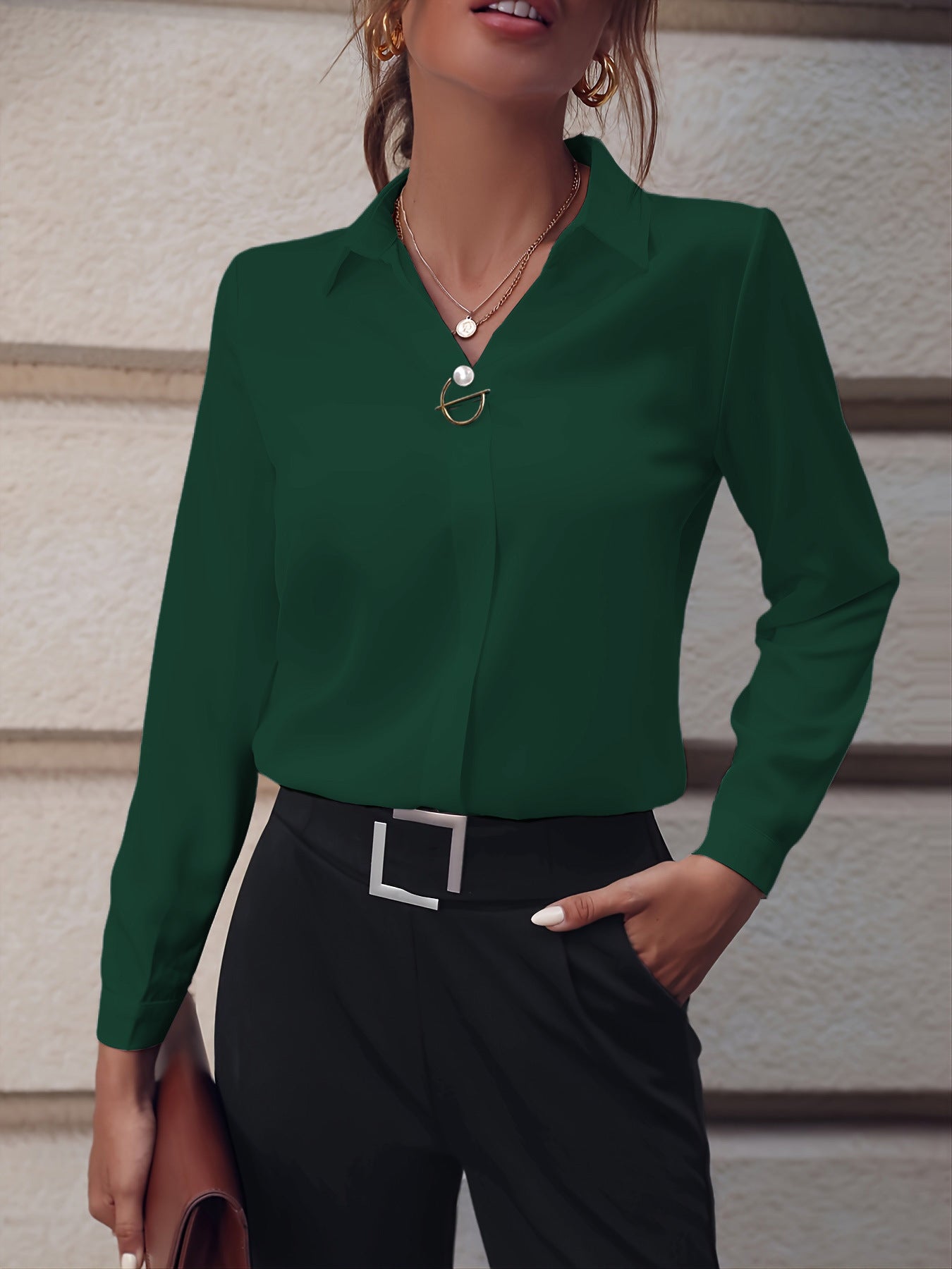 Women's Shirt Versatile Simple Solid Color Long Sleeve Mid-length Plus Size