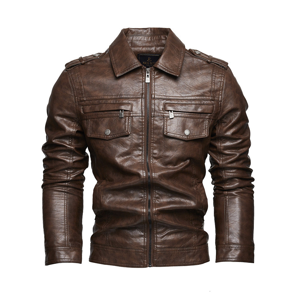 Lapel Fashion Casual Men's Clothing Leather Coat Motorcycle Jacket