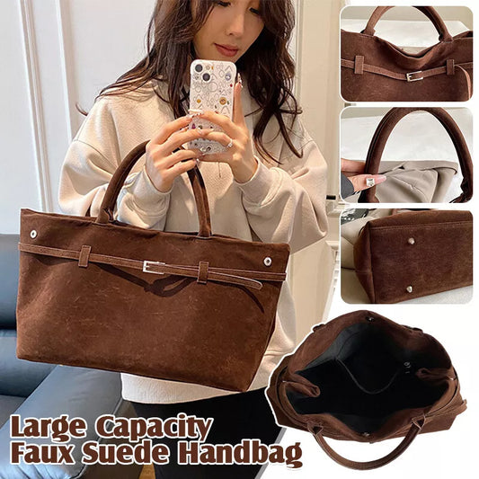 Women's Solid Faux Suede Large Capacity Casual Tote Bags