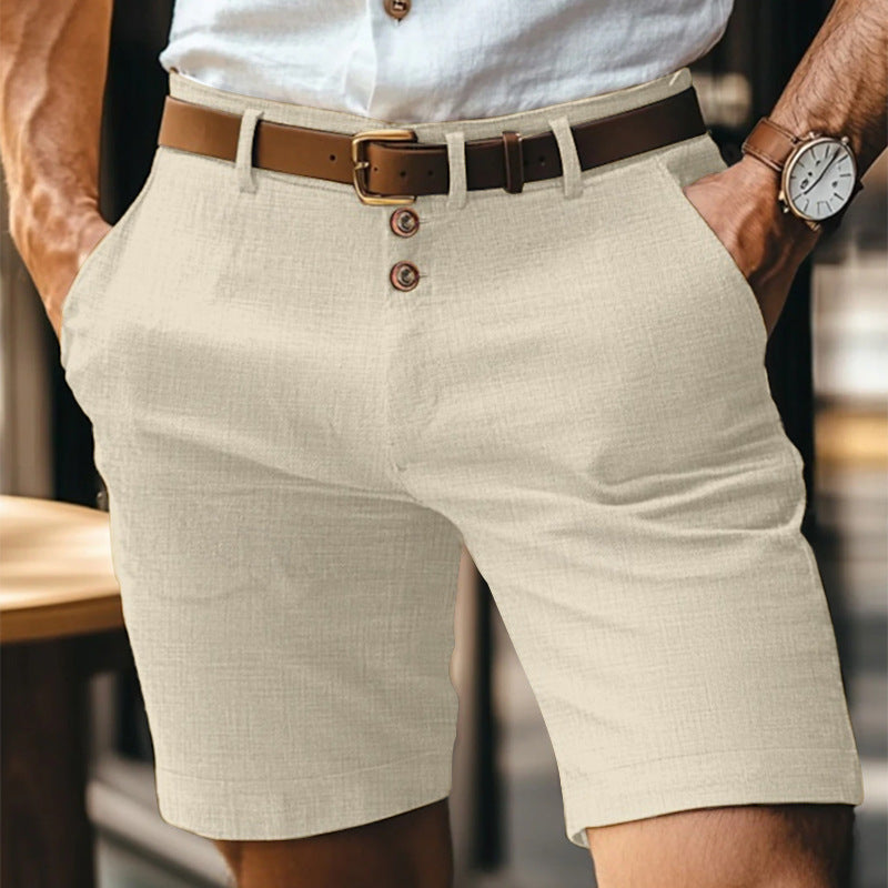Men's Linen Spring & Summer Solid Color Buttons Casual Shorts