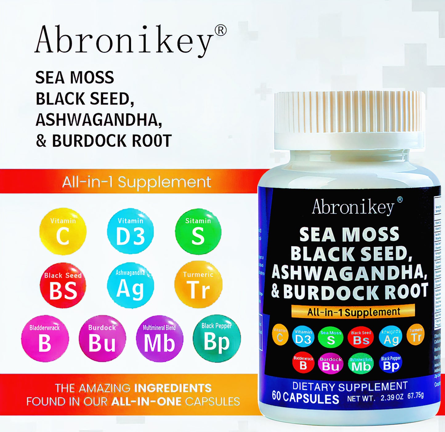 Abronikey Sea Moss, 120 Capsules Immune Support Digestive Health Natural Sea Moss Supplement Rich In Minerals & Vitamins