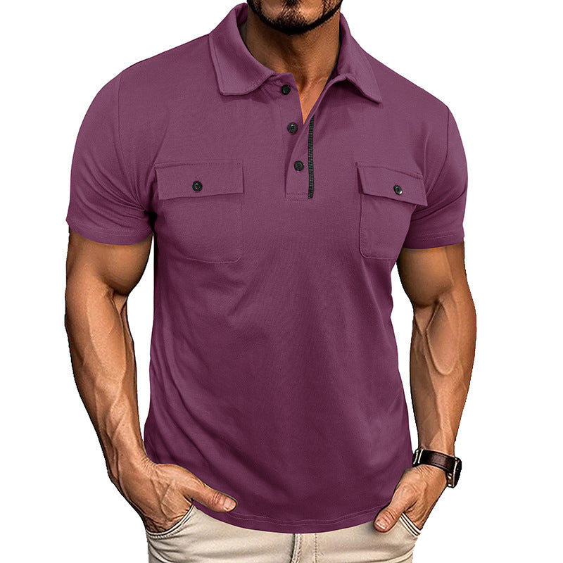 Summer Lapel Button Polo Shirt With Pockets - Outdoor Fashion Short Sleeve Tops For Men