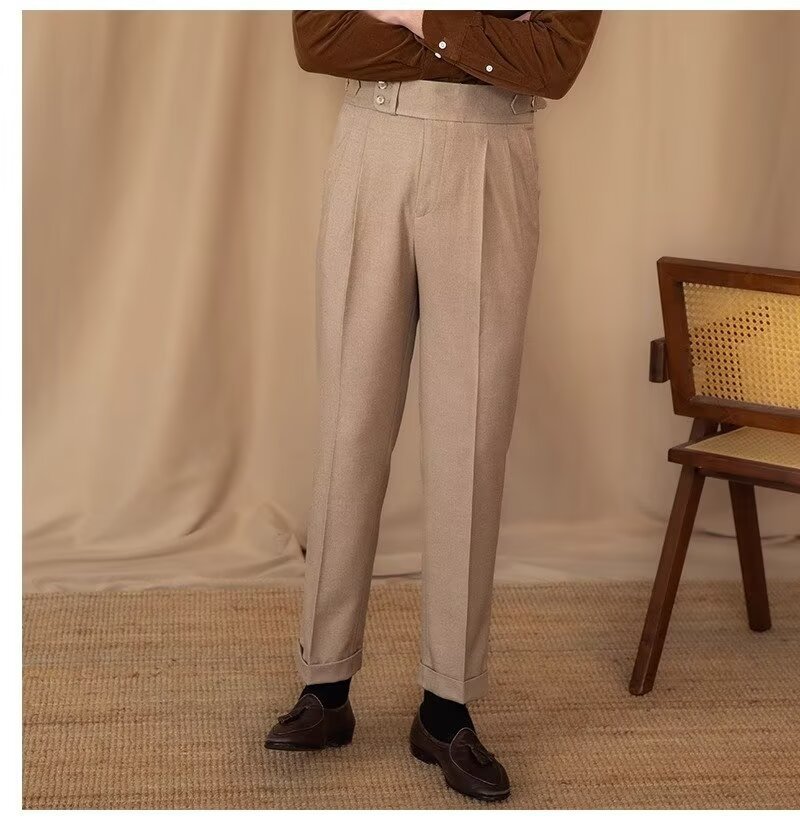 High Waist Casual Pants Men's Warm Straight