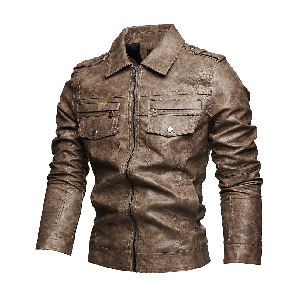 Lapel Fashion Casual Men's Clothing Leather Coat Motorcycle Jacket