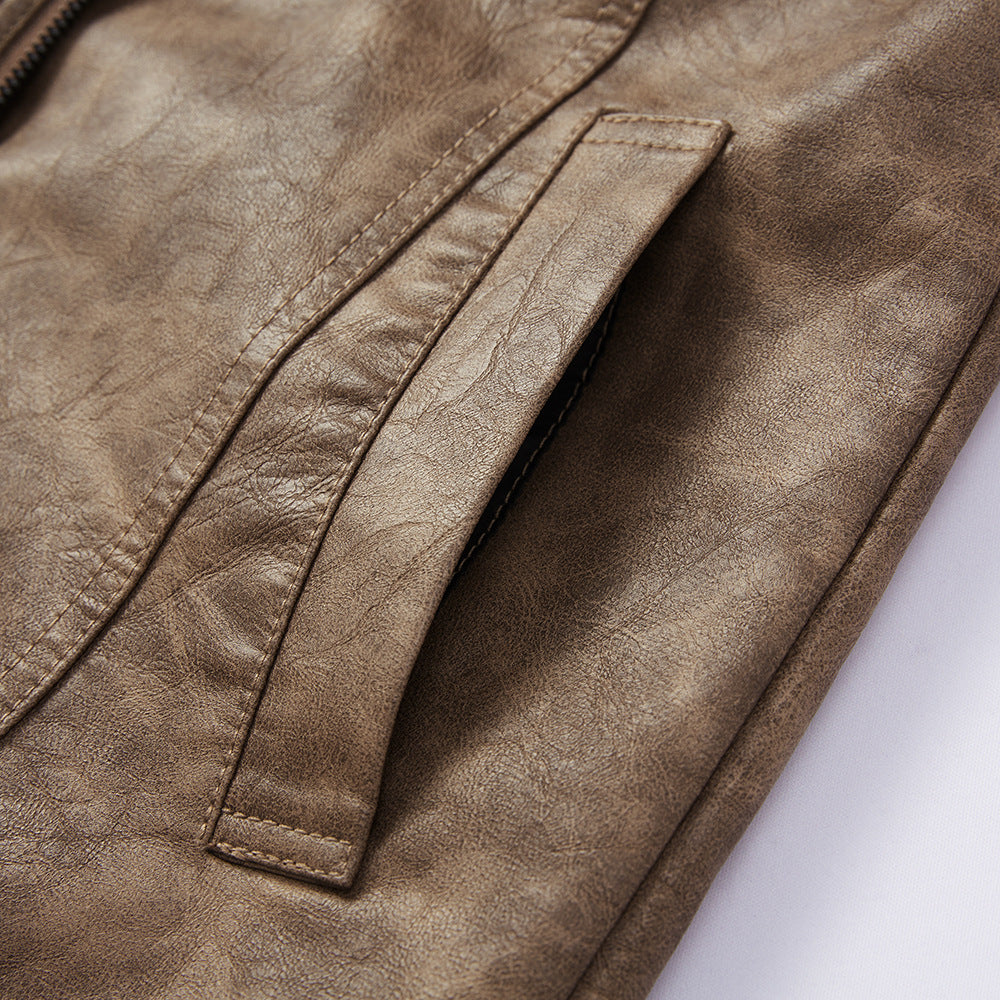 Lapel Fashion Casual Men's Clothing Leather Coat Motorcycle Jacket