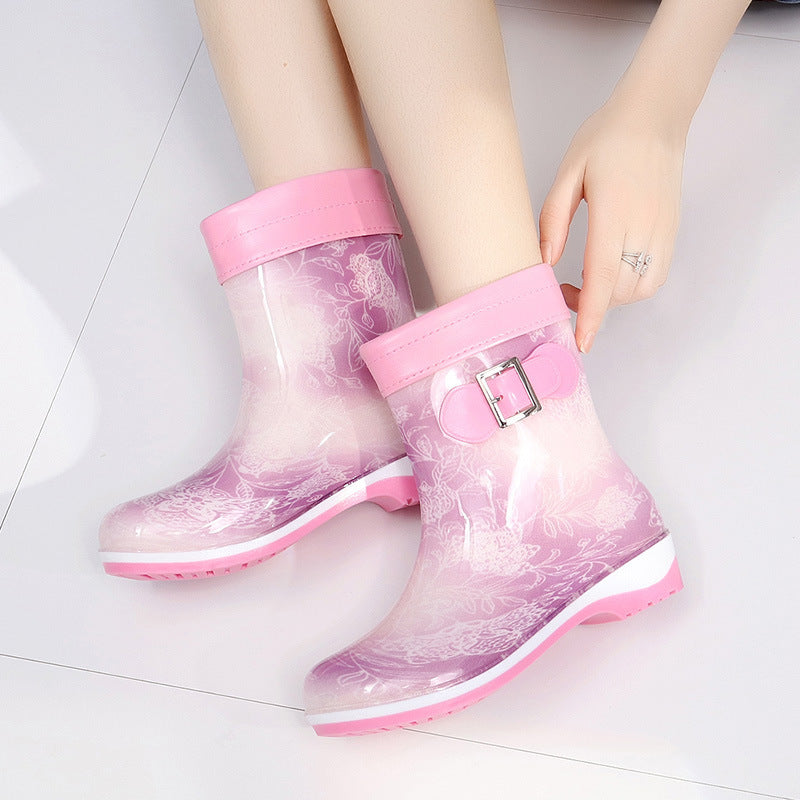 Warm And Velvet Rain Boots Mid-tube Flat Rain Boots