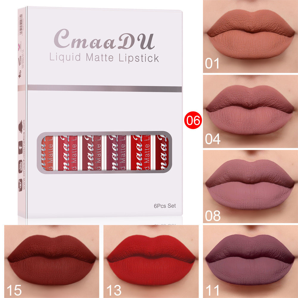 6-Box Matte Waterproof Lip Gloss Set – Long-Lasting, Non-Stick Cup, Multivitamin-Infused Liquid Lipsticks | Infinity Bazaar