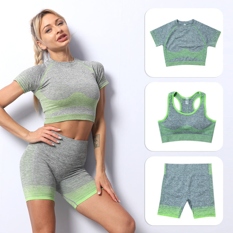 Women's Three-piece Fitness Bra With Cups I-back Stripes