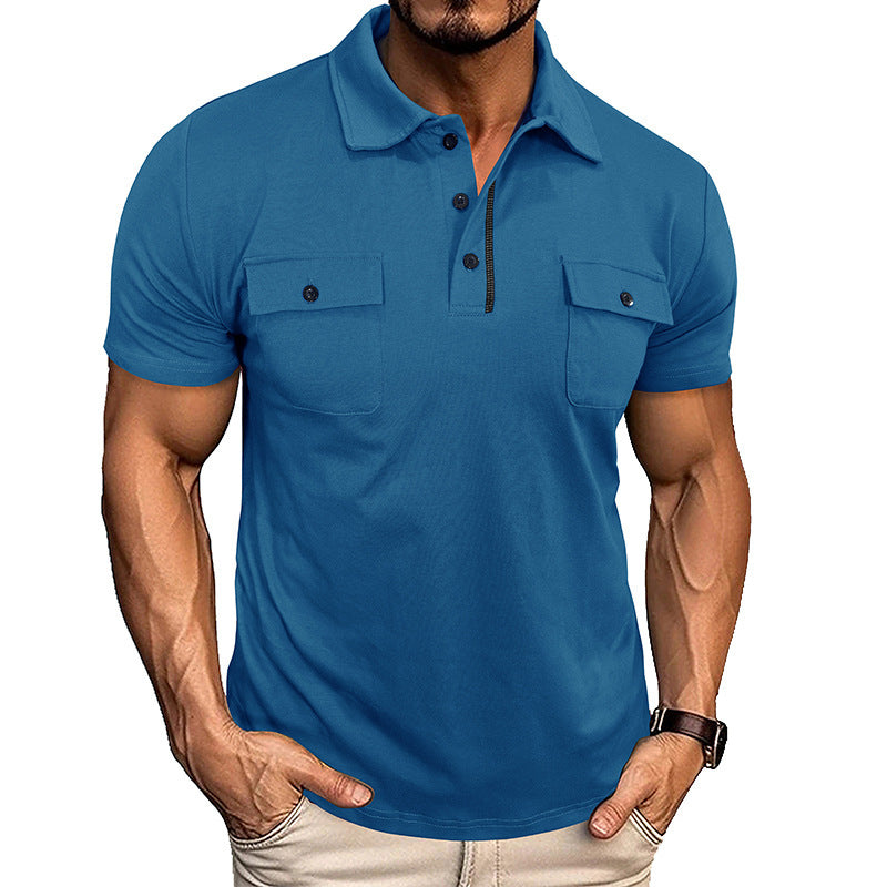 Summer Lapel Button Polo Shirt With Pockets - Outdoor Fashion Short Sleeve Tops For Men