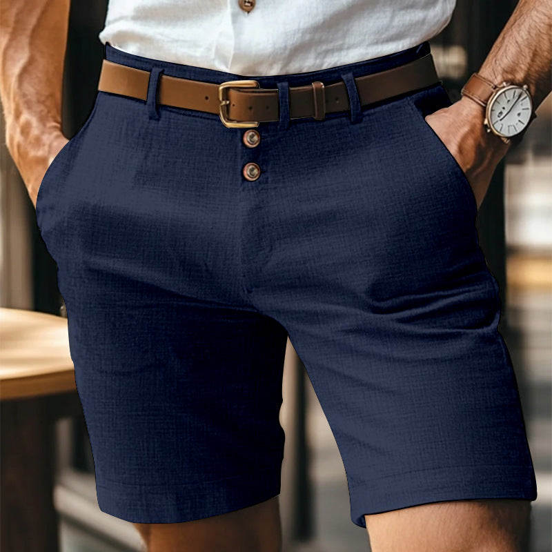 Men's Linen Spring & Summer Solid Color Buttons Casual Shorts