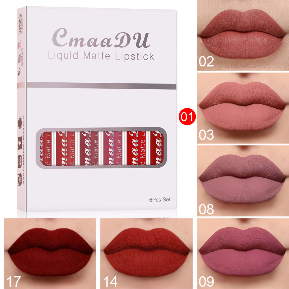 6-Box Matte Waterproof Lip Gloss Set – Long-Lasting, Non-Stick Cup, Multivitamin-Infused Liquid Lipsticks | Infinity Bazaar
