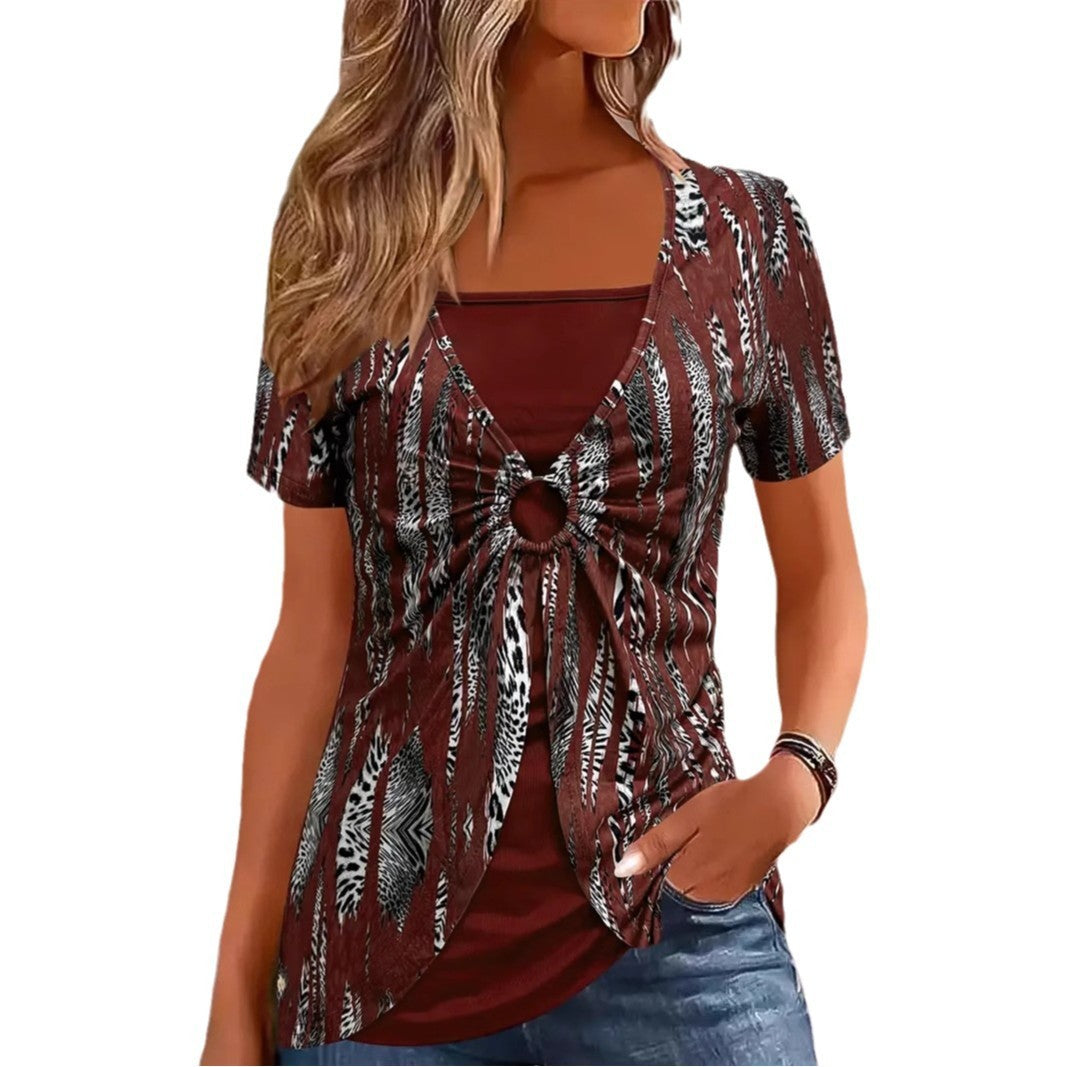 Two-piece Ethnic Style Plus Size Women's Clothes Short Sleeve