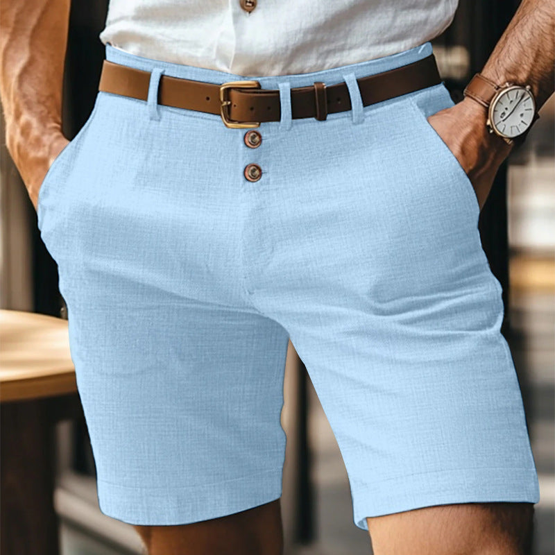Men's Linen Spring & Summer Solid Color Buttons Casual Shorts