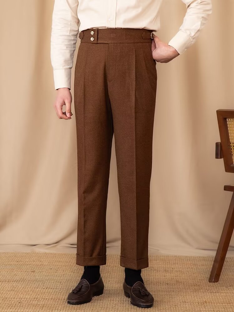 High Waist Casual Pants Men's Warm Straight