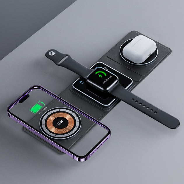 3-in-1 Magnetic Folding Wireless Charger Station – Transparent Fast Charging Dock for iPhone, Apple Watch & AirPods| Infinity Bazaar