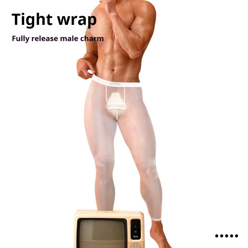 Full Face Gauze Men's Warm Ultra-thin Bottom Nine Inch Pants
