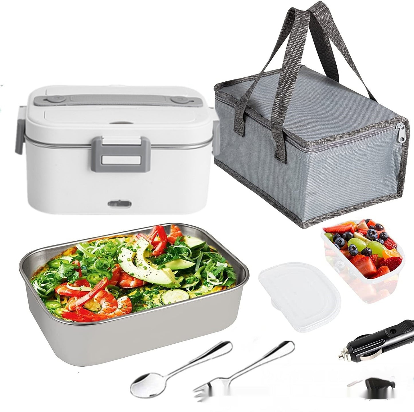 75W Electric Lunch Box Portable Food Warmer – No Water Injection, Removable Stainless Steel Liner, for Home & Car Use | Infinity Bazaar