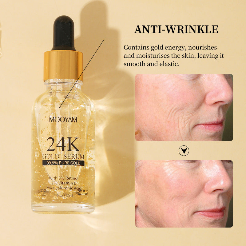 24K Gold Foil Face Serum – 30mL Vitamin E & Retinol Anti-Wrinkle Lifting Essence for All Skin Types | Infinity Bazaar