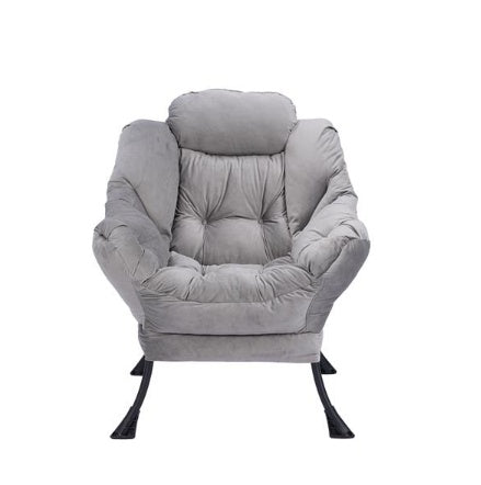 Living Room Chair Modern Cotton Fabric Lazy Chair With Armrests And Side Pockets - Light Grey With Ottoman