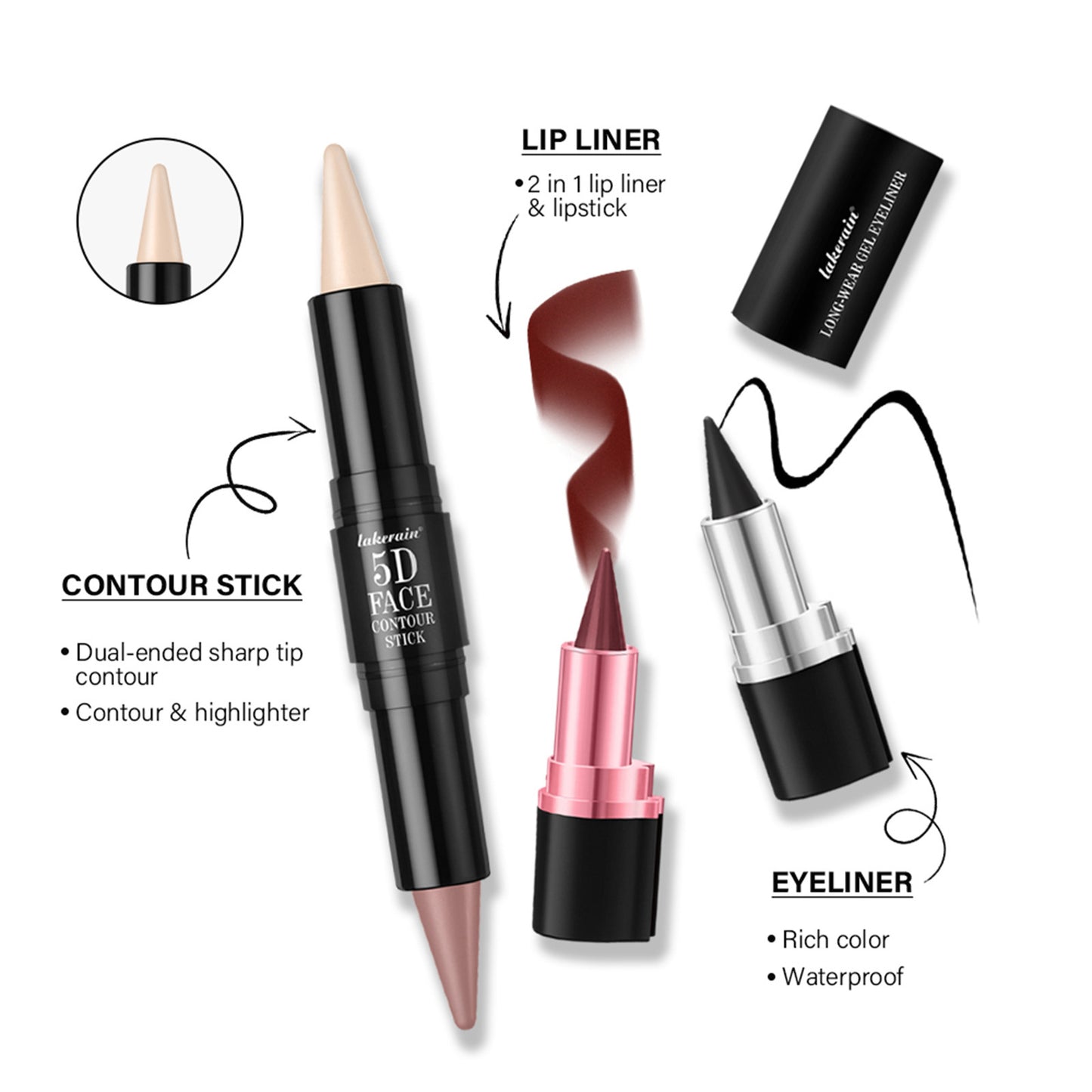5-Piece Eyeliner & Lip Liner Contour Stick Set – 5D Face Makeup Kit for Eyes, Lips & Cheeks | Festival Edition | Infinity Bazaar