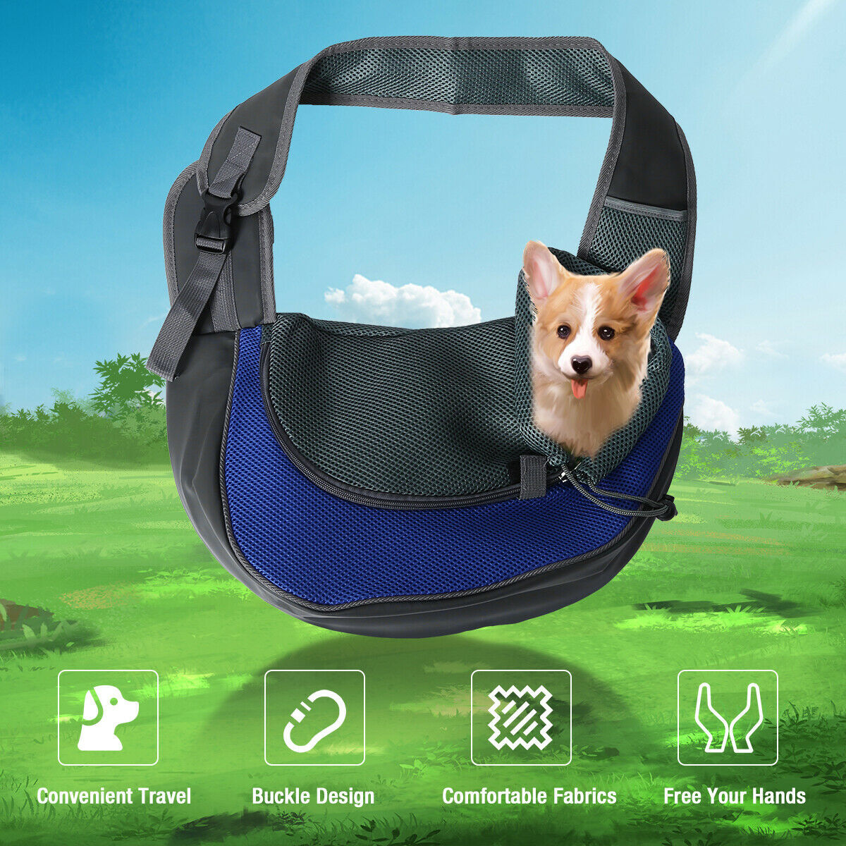 POPMARKET Dog Carrier Shoulder Bag – Breathable Mesh Sling with Safety Hook & Adjustable Strap, for Small Pets up to 22lbs | Infinity Bazaar