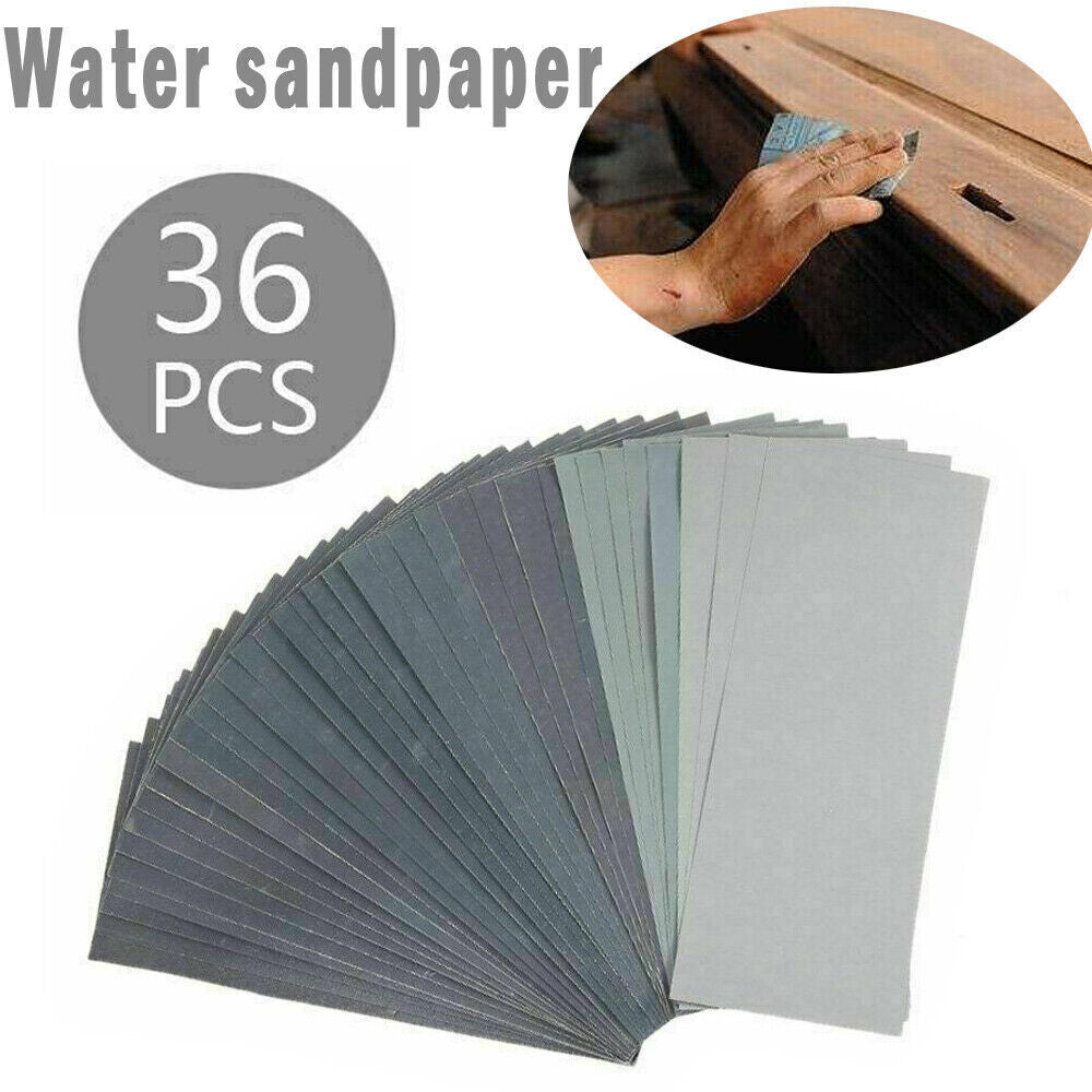 36Pcs Wet and Dry Sandpaper Set – Mixed Grit 400-3000 Silicon Carbide Sheets for Automotive, Wood & Metal Finishing | Infinity Bazaar