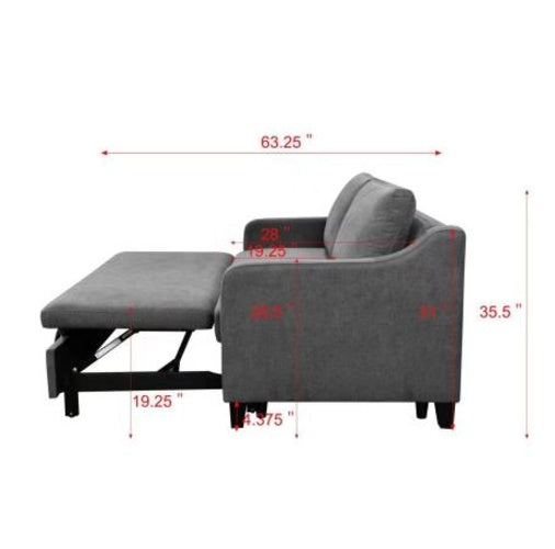 69" 3-in-1 Convertible Queen Sofa Bed – Pull-Out Futon Loveseat with Reclining Back, Modern Dark Grey Fabric| Infinity Bazaar