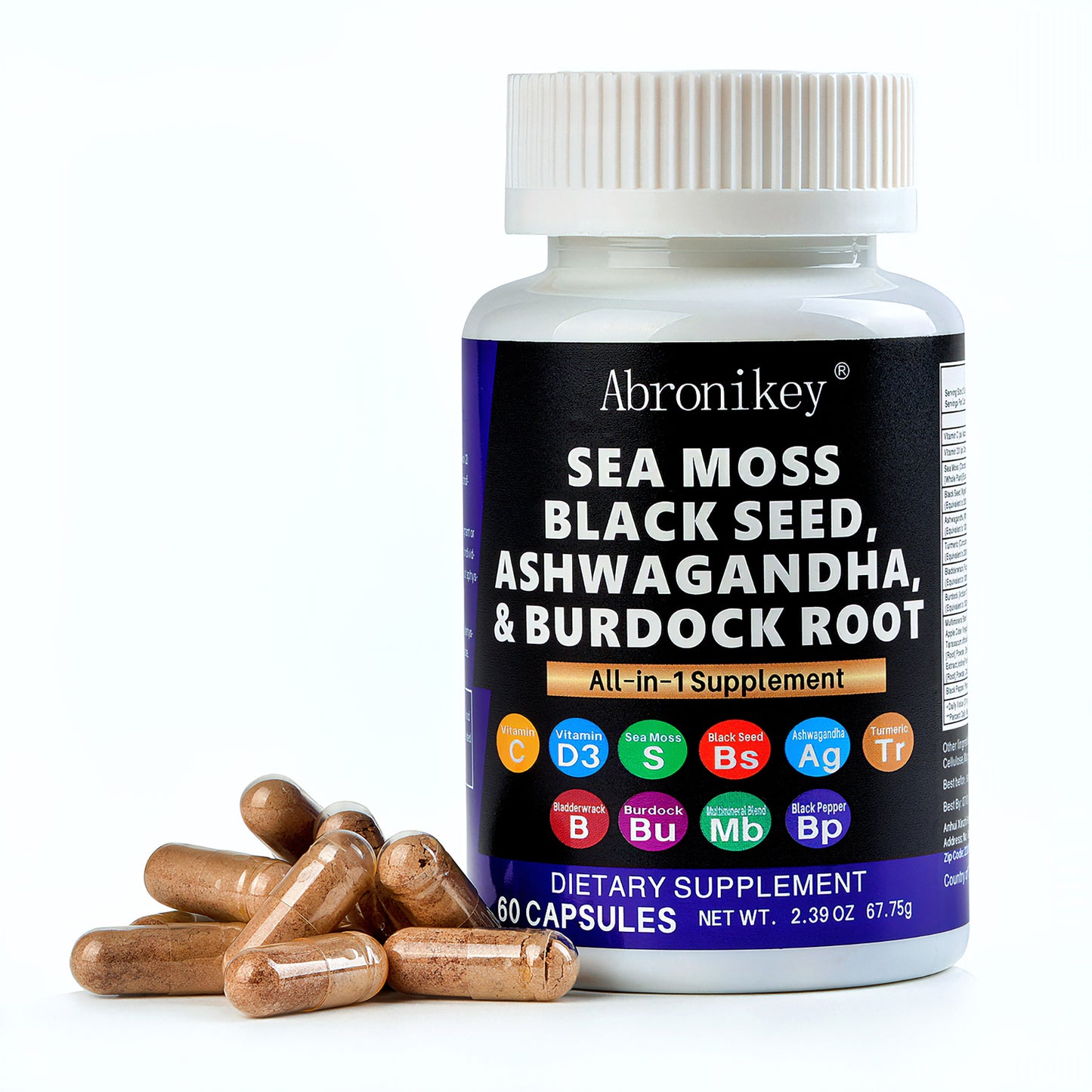 Abronikey Sea Moss, 120 Capsules Immune Support Digestive Health Natural Sea Moss Supplement Rich In Minerals & Vitamins