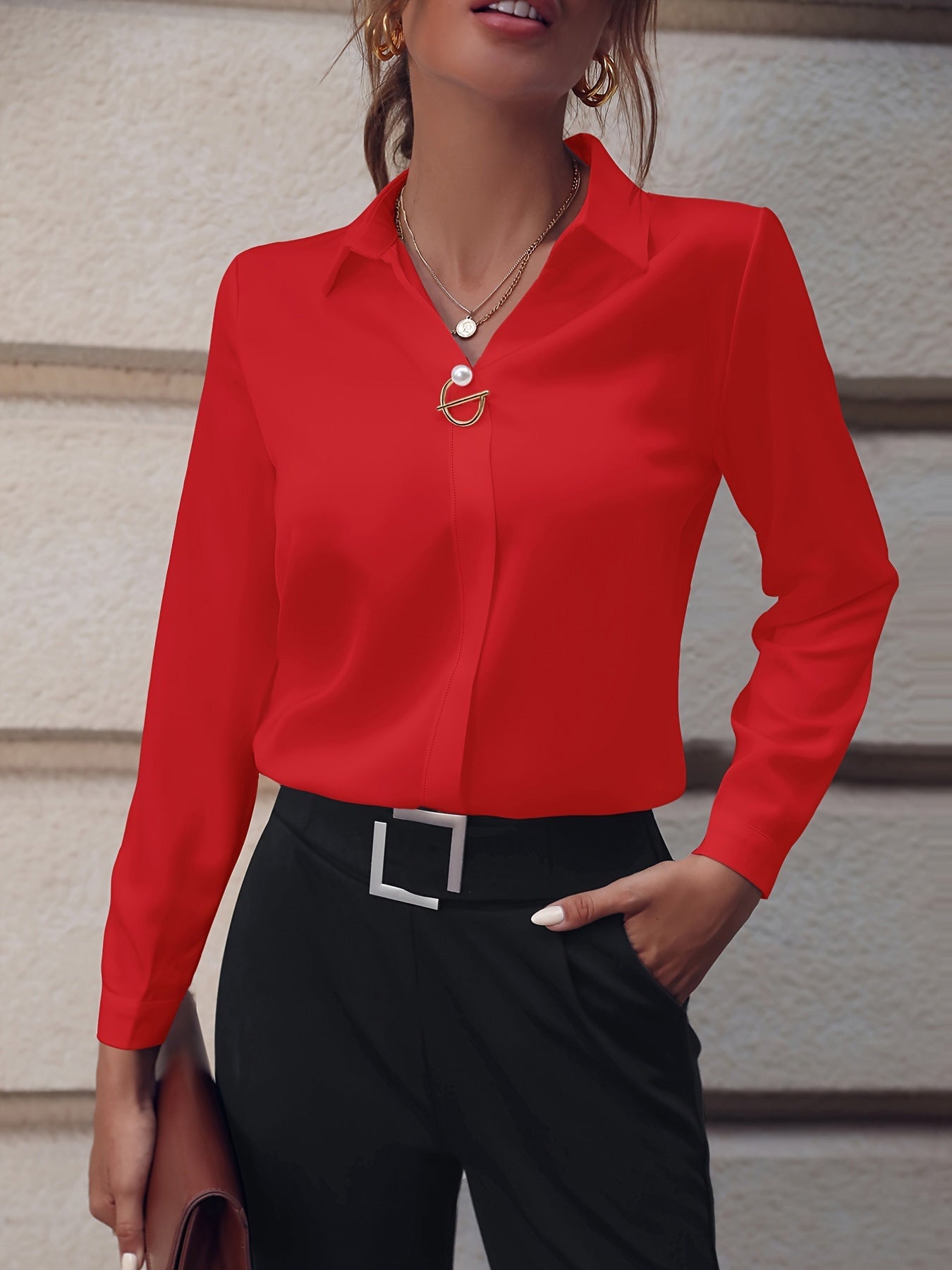 Women's Shirt Versatile Simple Solid Color Long Sleeve Mid-length Plus Size