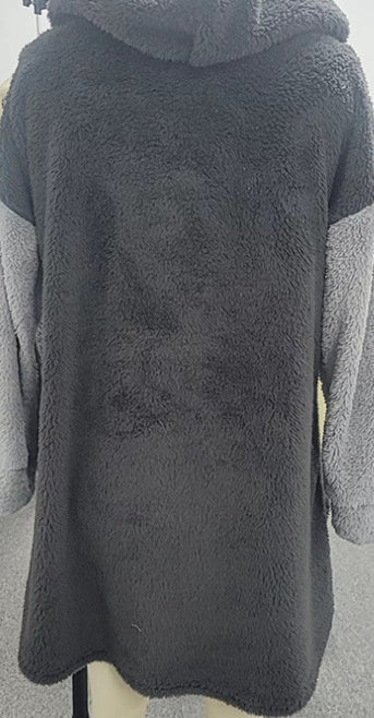 Autumn Spring Stitching Contrast Color Double-sided Velvet Hooded Jacket Zipper Cloak Tops Warm Women