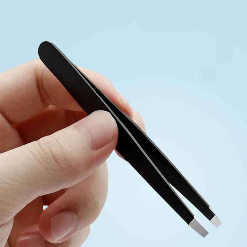 Stainless Steel Eyebrow Tweezers Black Flat Hairs Puller Beauty Makeup Tool