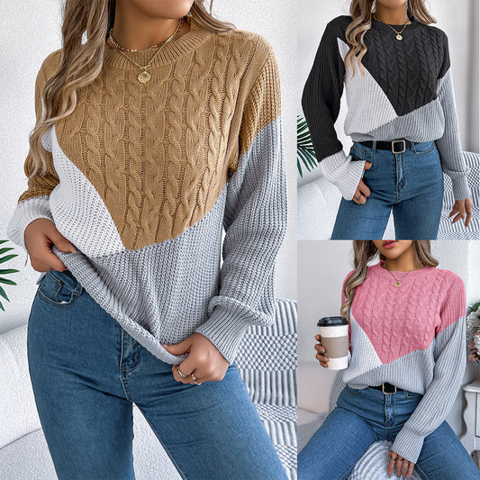Contrast Color Twist Long Sleeve Pullover Women's Sweaters